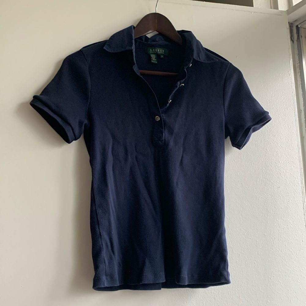 3-/$20 Lauren Ralph Lauren Navy Blue Ribbed Polo Top size Medium